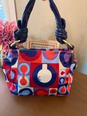 Coach Y2K  Multicolor Red Blue Opt Art Small Shoulder Bag with Navy Handles-2008